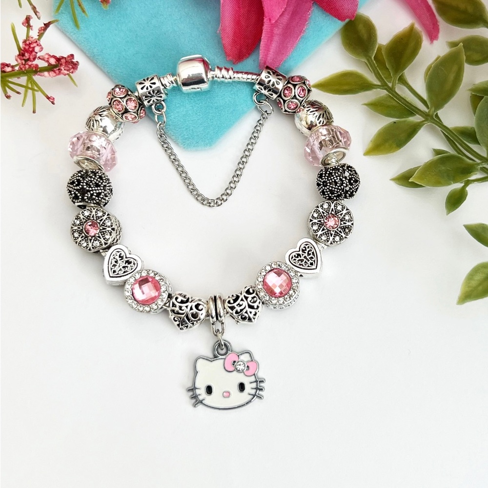 Hello Kitty 925 Sterling Silver Charm Bracelet NEW